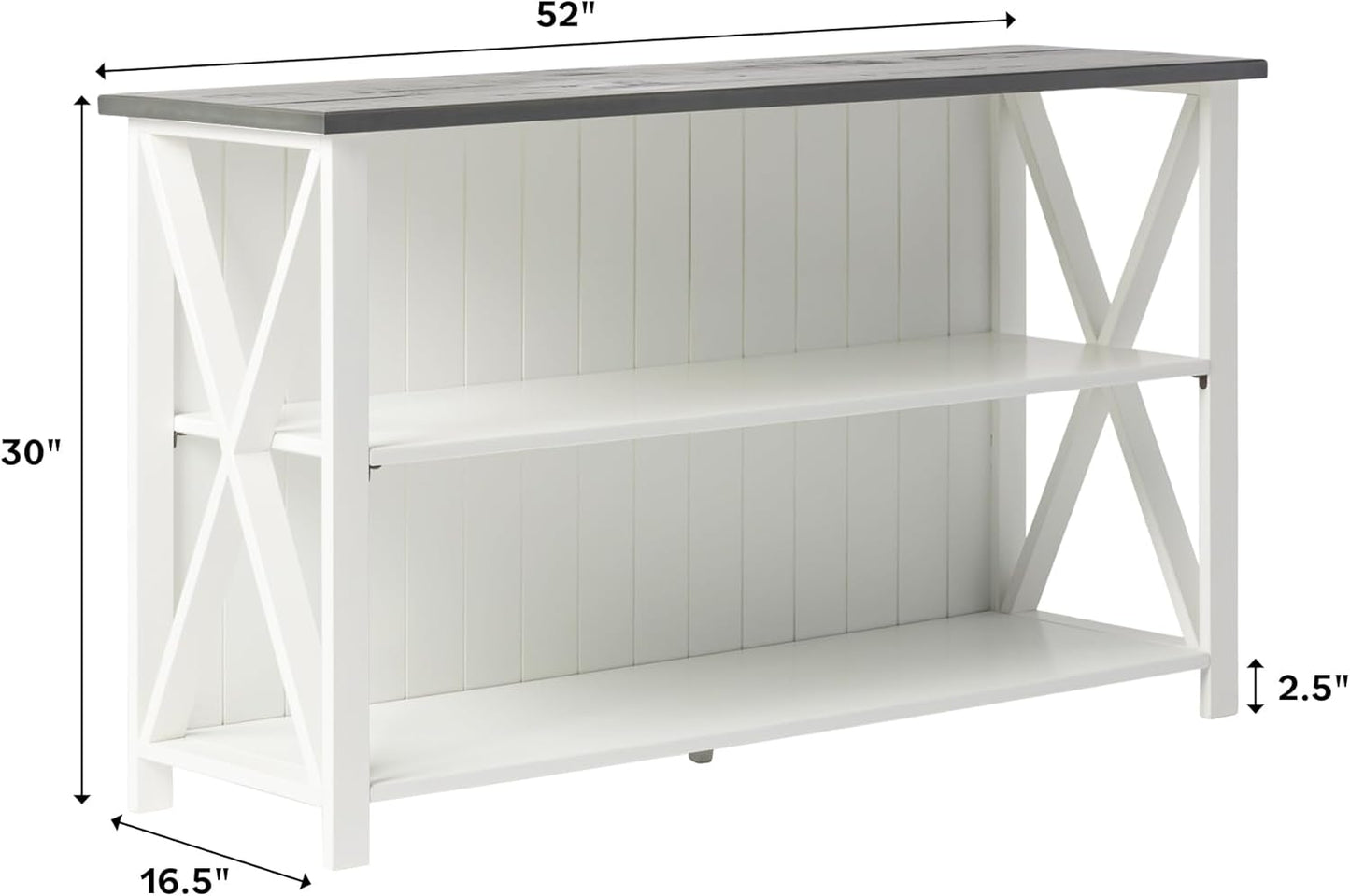 2 Tier Modern Farmhouse Wood Bookcase Bookshelf Storage Home Office Storage Cabinet, 52 Inch, White