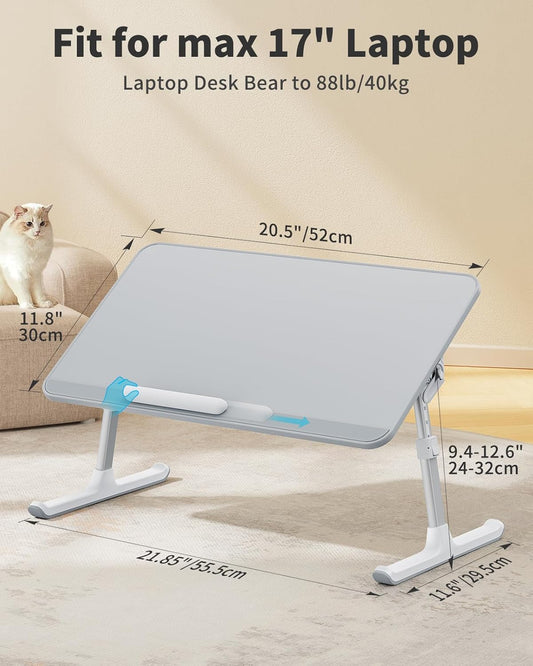Leather Lap Desk Laptop Bed Tray Table, Adjustable Laptop Stand for Bed, Portable Lightweight Standing Desk for Writing Eating Reading Couch Sofa Floor for Adults Kids (20.5"*11.8",Gray)