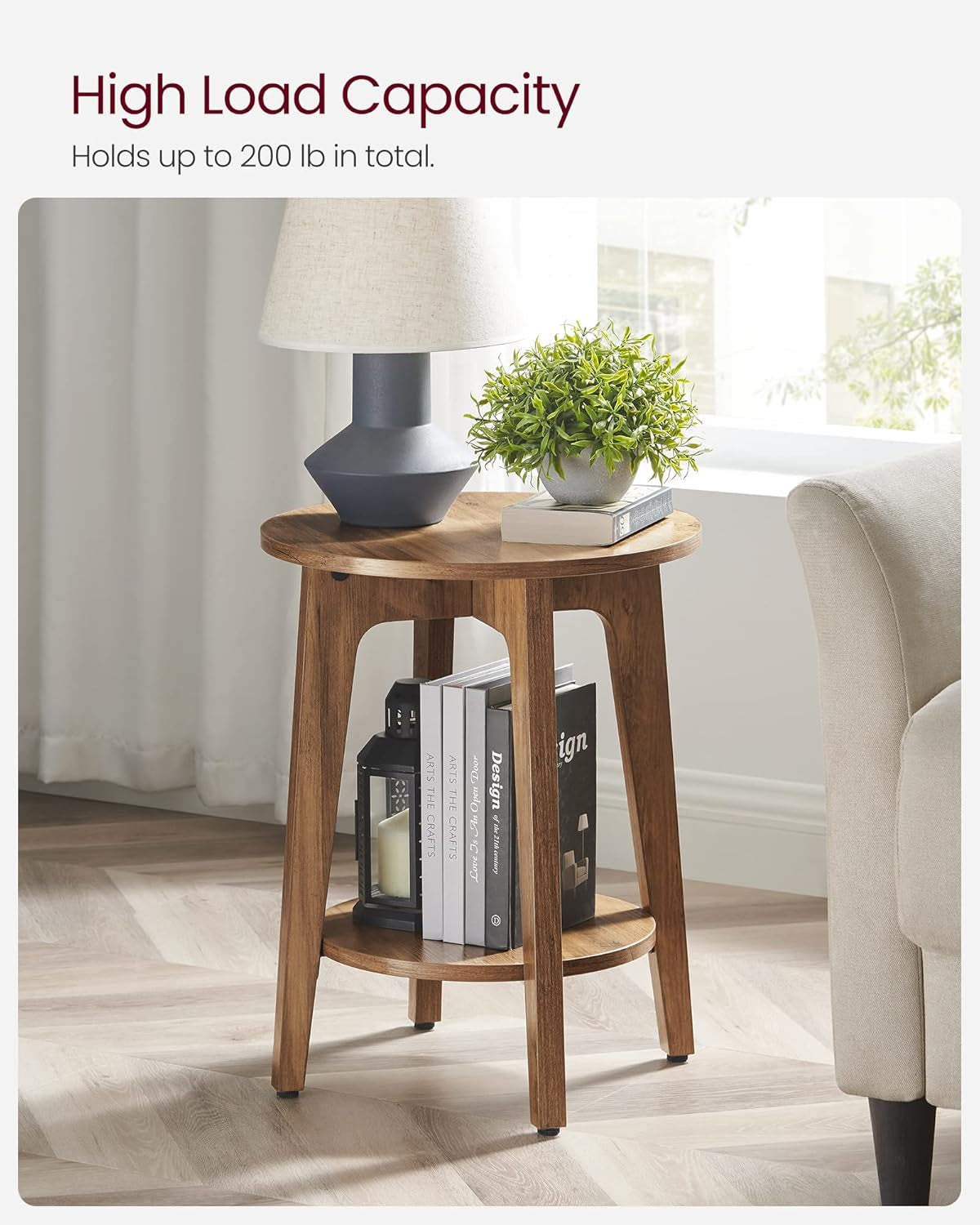 Side Table, Small round End Table with Lower Shelf, Nightstand for Small Spaces, Living Room, Bedroom, Smoky Gray ULET283T68