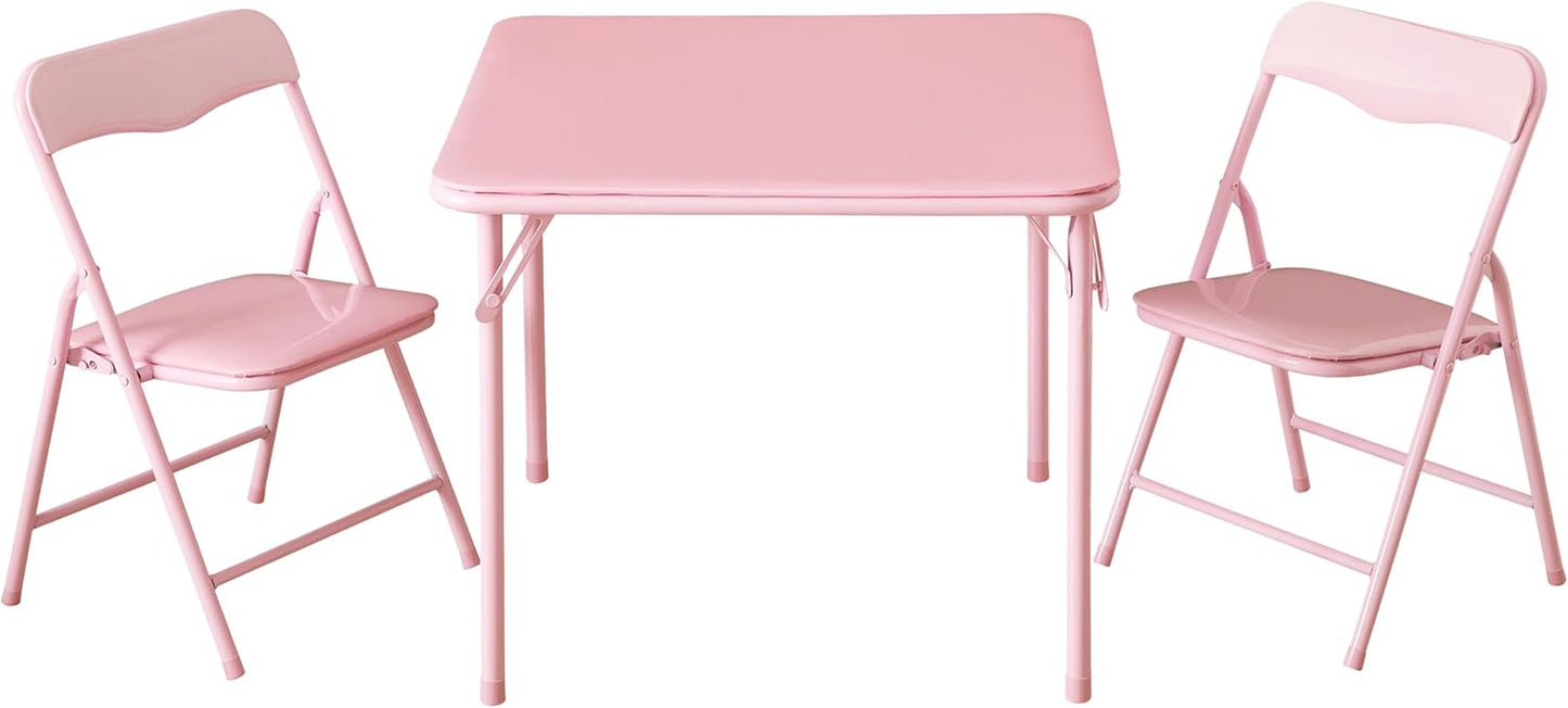 Heritage Kids Pink Kids Activity Table and Chair Set,3-Piece Furniture Set with 1 Square Table & 2 Folding Chairs, Playroom Table Set for Ages 3+