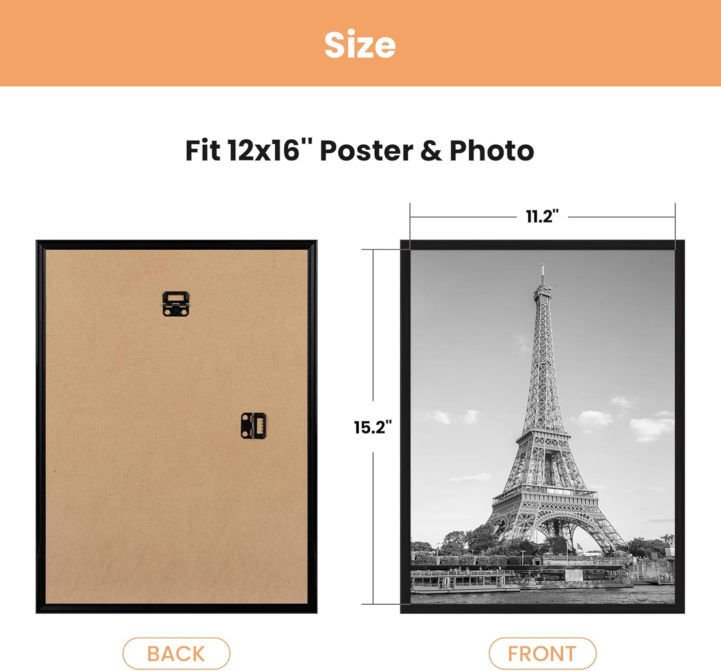 12X16 Picture Frame Black 3 Pack, Scratch-Proof Poster Frames 12 X 16 for Photo Gallery - Slide-In Strips, Horizontal or Vertical Wall Mounting