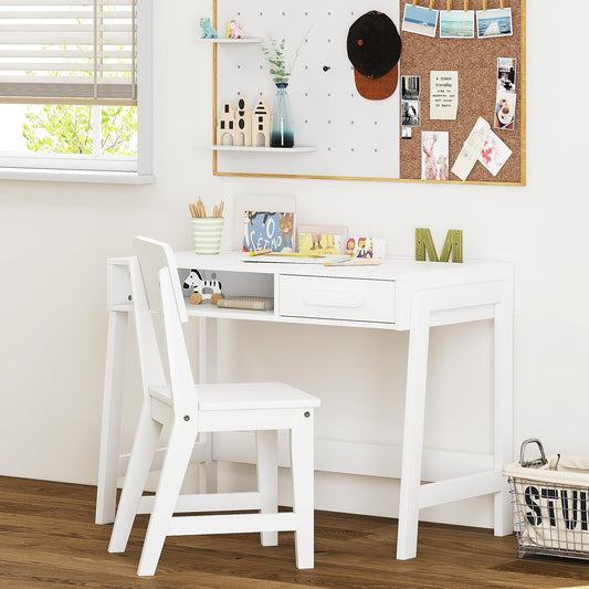 Kids Desk and Chair Set, Study Desk for Kids with Drawers, Wooden Children Table Set, Student Writing Desk Computer Workstation for Bedroom & Study Room