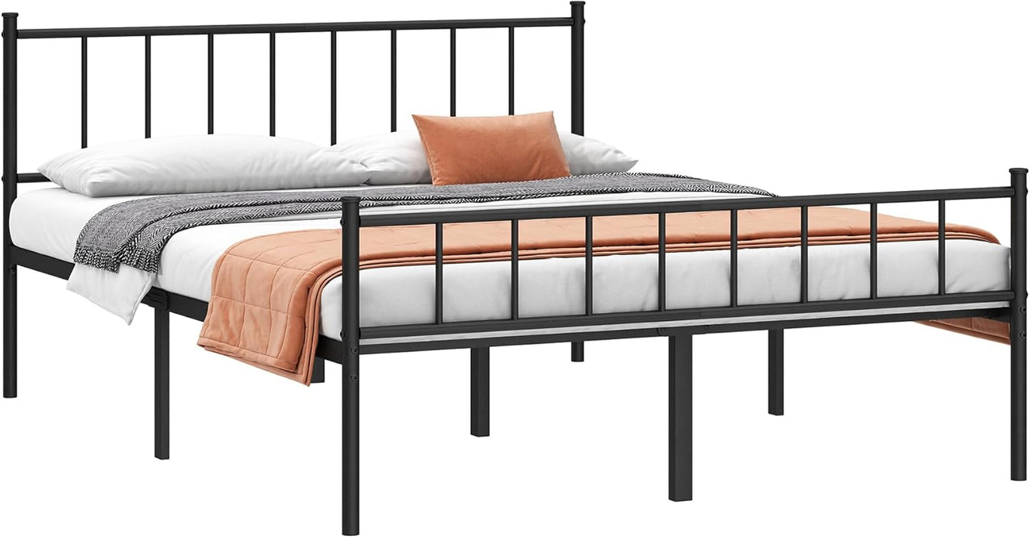 Classic queen metal platform bed frame with steel slats, view 9
