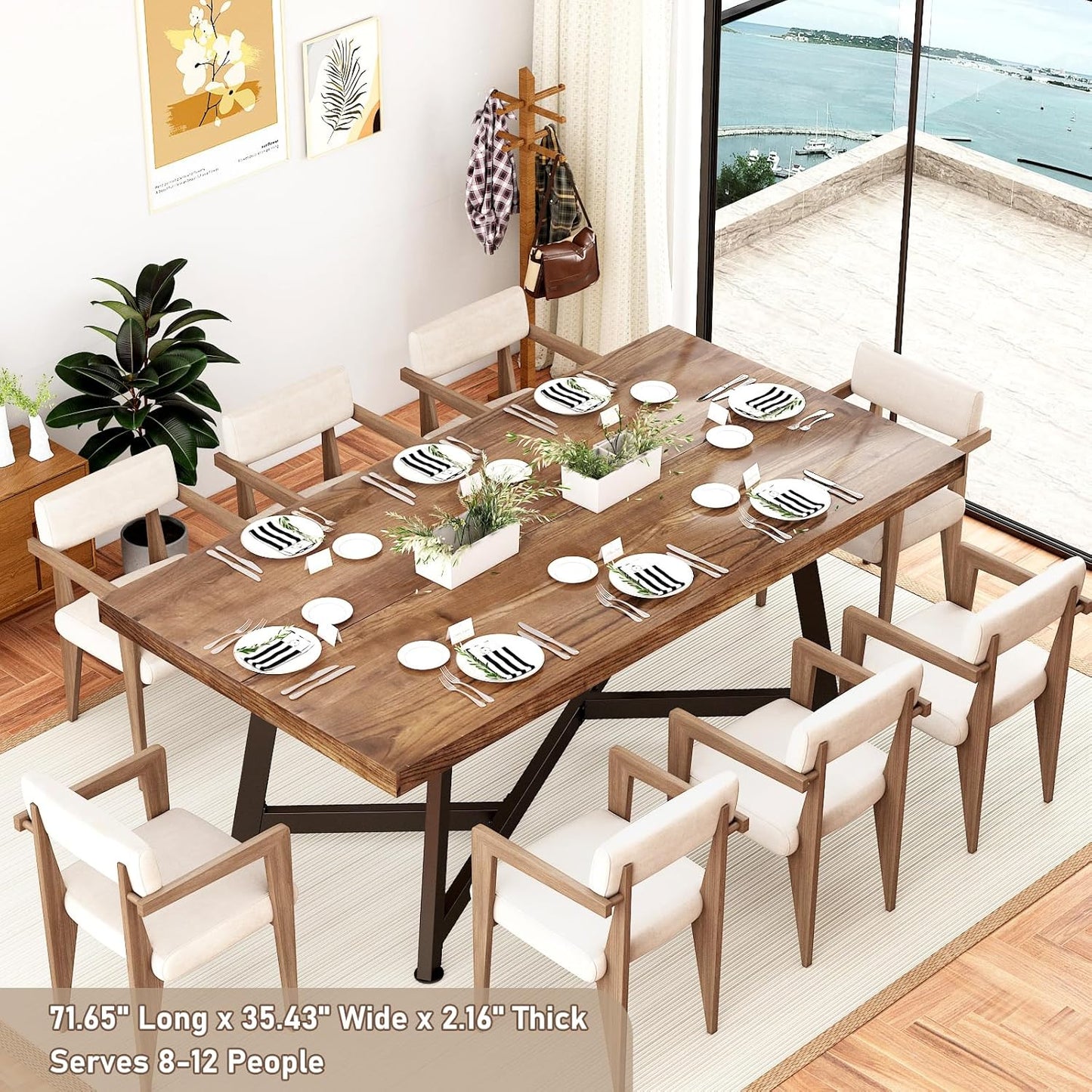 71" Farmhouse Dining Table for 4,6,8 People,Solid Wood Rustic Kitchen Table Brown Rectangular,Large Wooden Rectangular Dinner Table for Home Office,Dining Room,Living Room Furniture