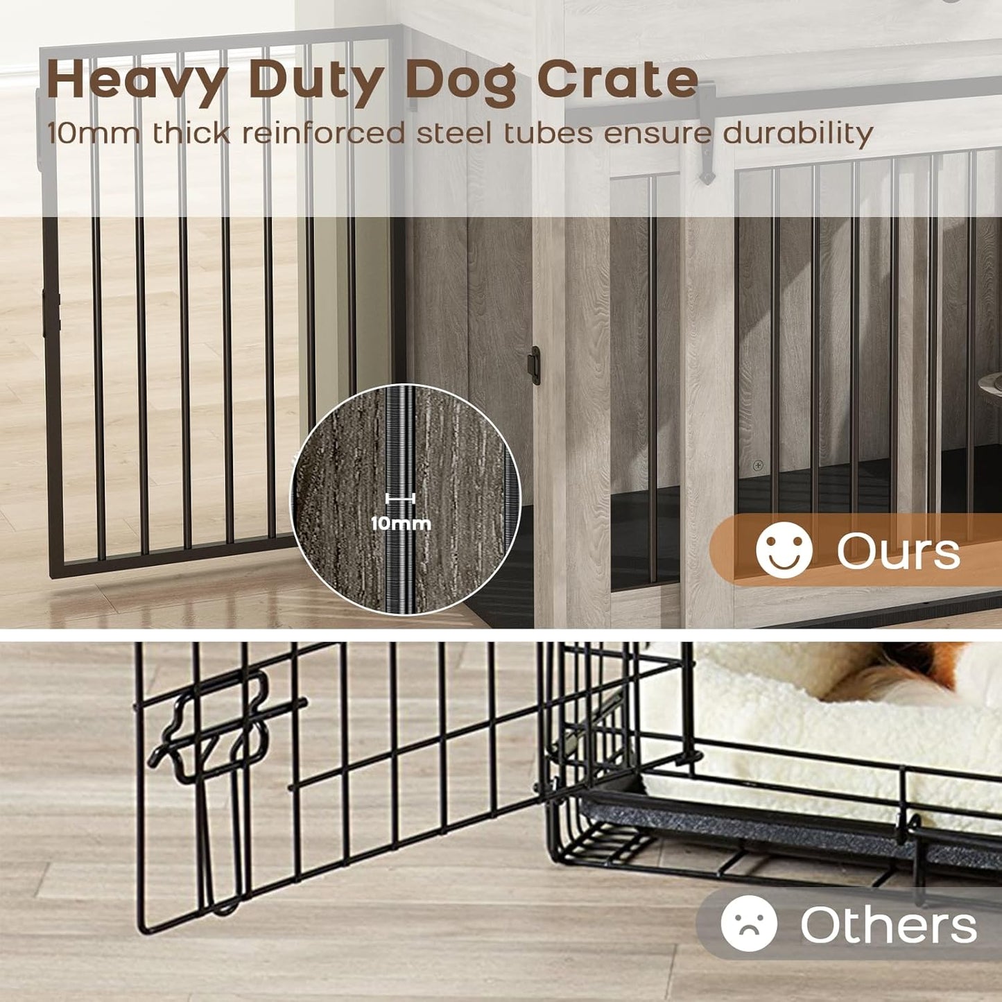 Large Dog Crate Furniture with Sliding Door & 360° Spinning Bowls | Durable Modern End Table for Medium & Large Dogs for Pet Owners (40-Inch)