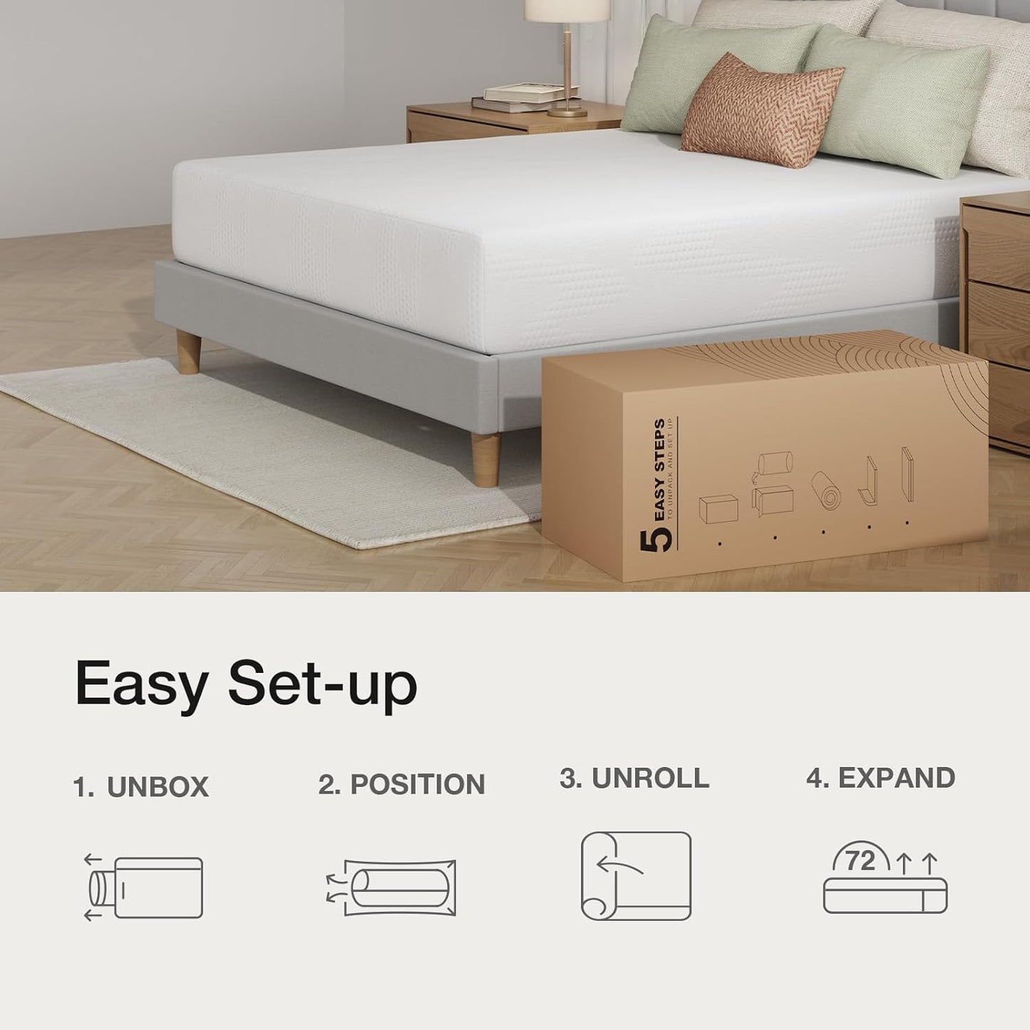 12 Inch Queen Mattress in a Box, Gel Memory Foam Queen Size Bed Mattress for Cooling Night Sleep, Comfort Sleep & Pressure Relief, Certipur-Us Certified,White
