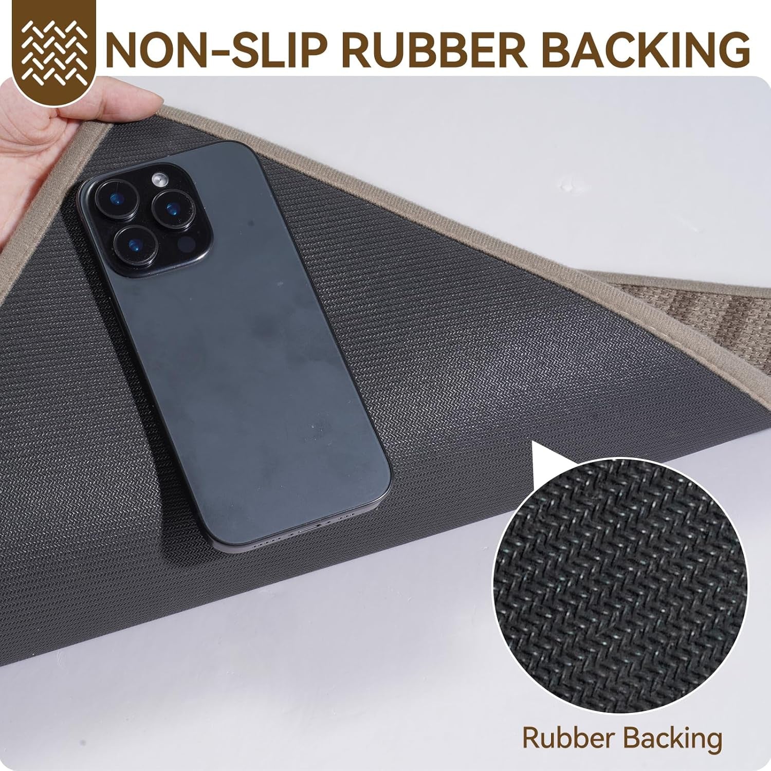 Front Door Mat 17''X30'', Absorbent Muddy Dirt Resist Washable Non Slip Low-Profile Indoor Doormat, Welcome Entryway Door Mats, Brown