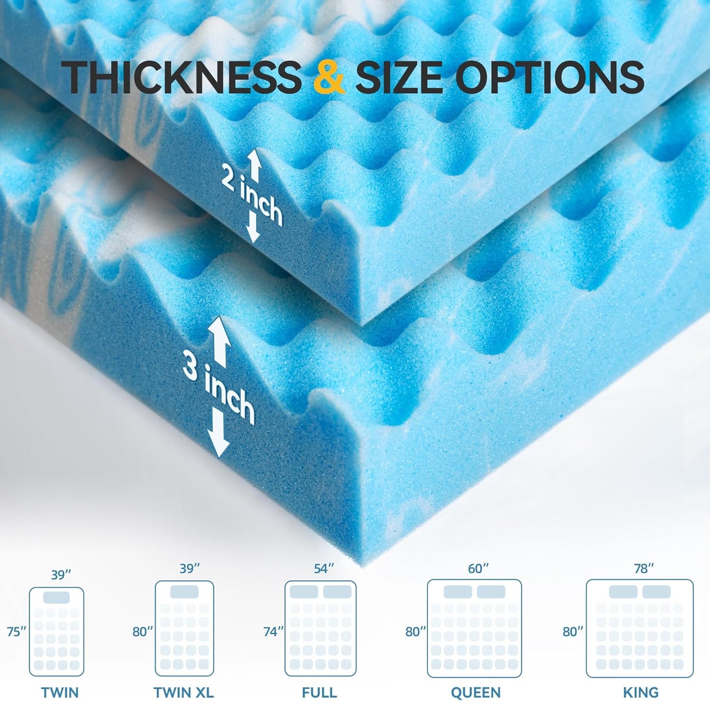 2 Inch Egg Crate Memory Foam Mattress Topper Twin Size, Soft Mattress Pad for Back Pain Relief, Bed Topper, Certipur-Us Certified, Blue