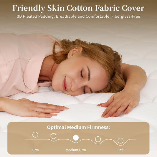 King Size Mattress,14 Inch Hybrid Mattress-Medium Firm Support for Side and Back Sleepers|Pressure-Relieve Memory Foam&Motion-Isolating Pocket Springs for a Quiet Night|Skin-Friendly&Breathable Cotton