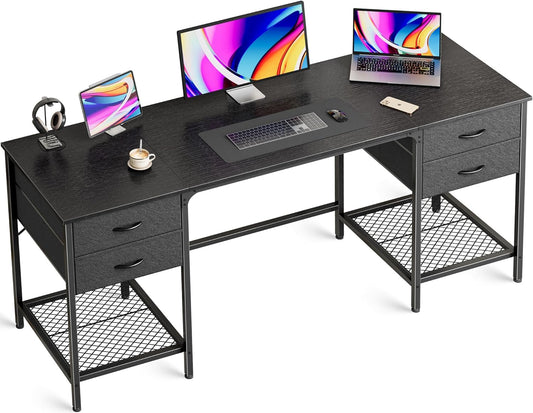 63 Inch Computer Desk with 4 Drawers, Mesh Shelf, Gaming, Large Storage, Writing Work Desk for Home, Study, Bedroom, Work from Home, Black