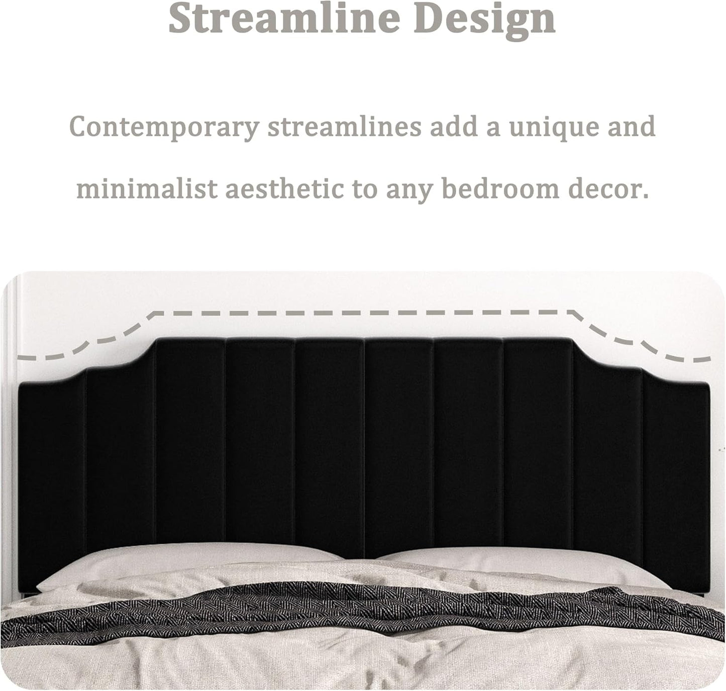 King Size Headboard Only, Velvet Wall Mounted Headboard King for Adjustable Bed Modern Upholstered Head Board Easy Assembly, Black