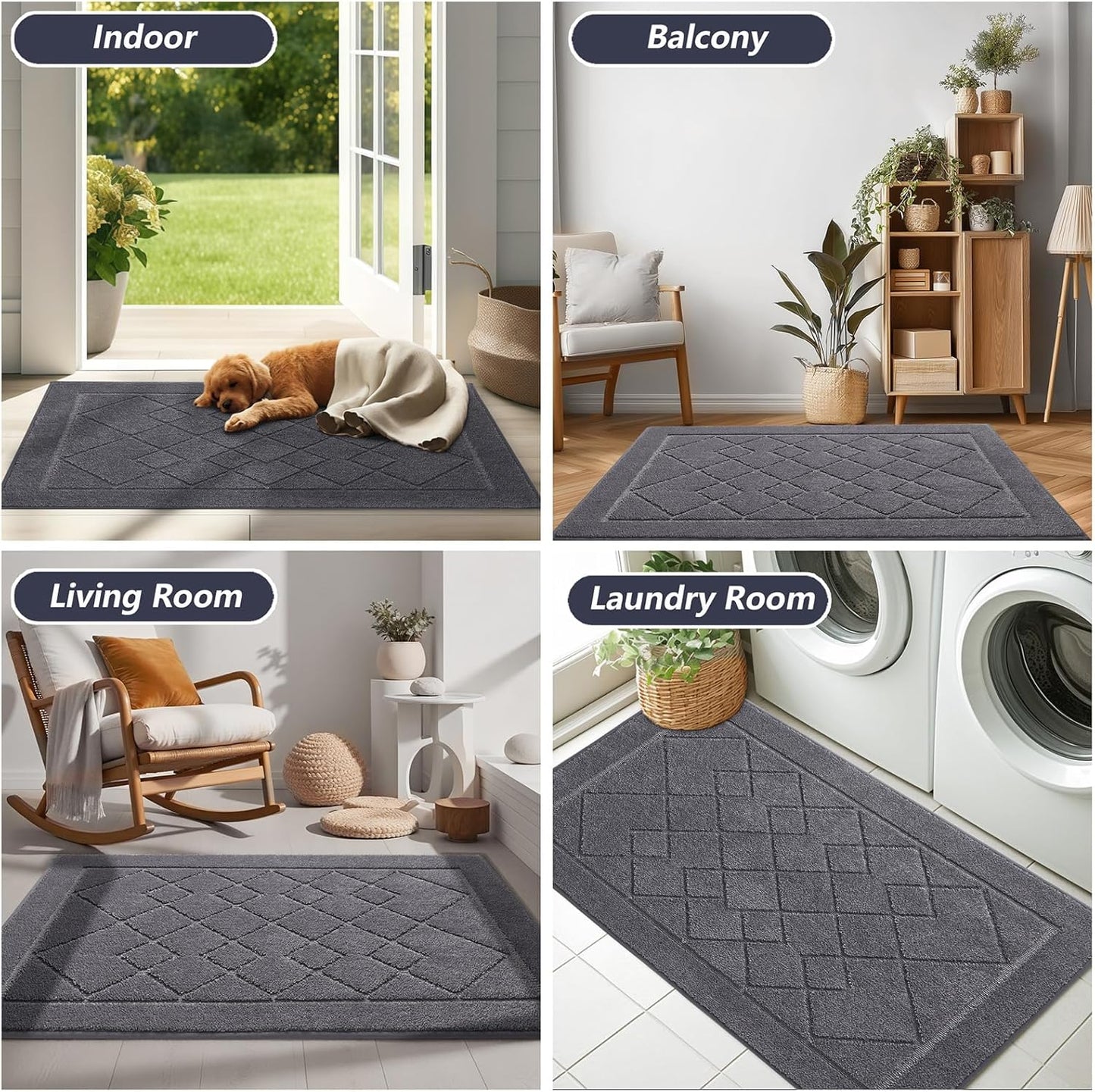 Dirt Trapper Door Mat 20" X 32", Washable Indoor Doormat Rubber Backing Non Slip, Resist Dirt and Absorbent Entrance Mat, Low Profile inside Floor Mats for Front Back Door and Entryway, Grey