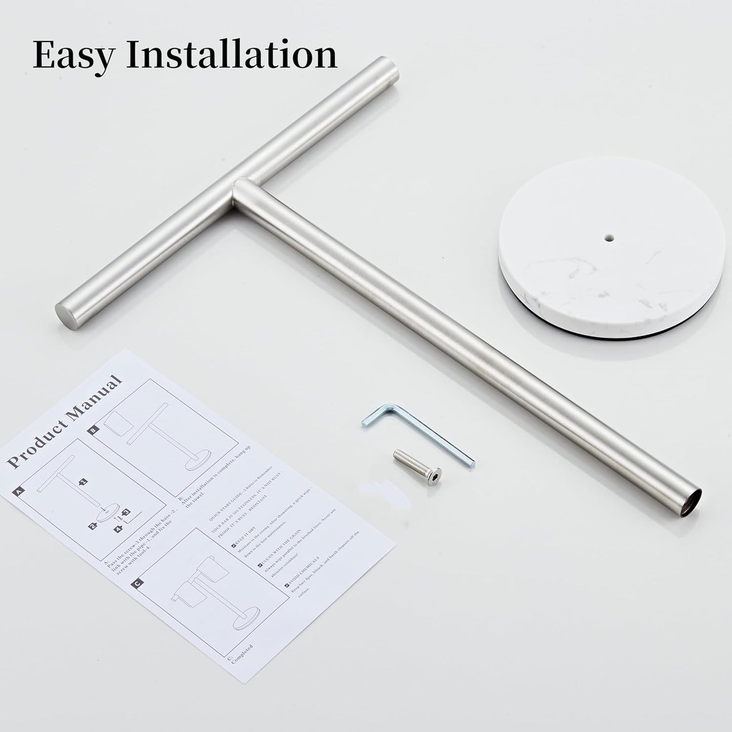 Hand Towel Holder, 15 Inch T-Shape Freestanding Towel Rack Stand for Bathroom & Kitchen Countertop with Brushed Nickel Finish and Marble Base