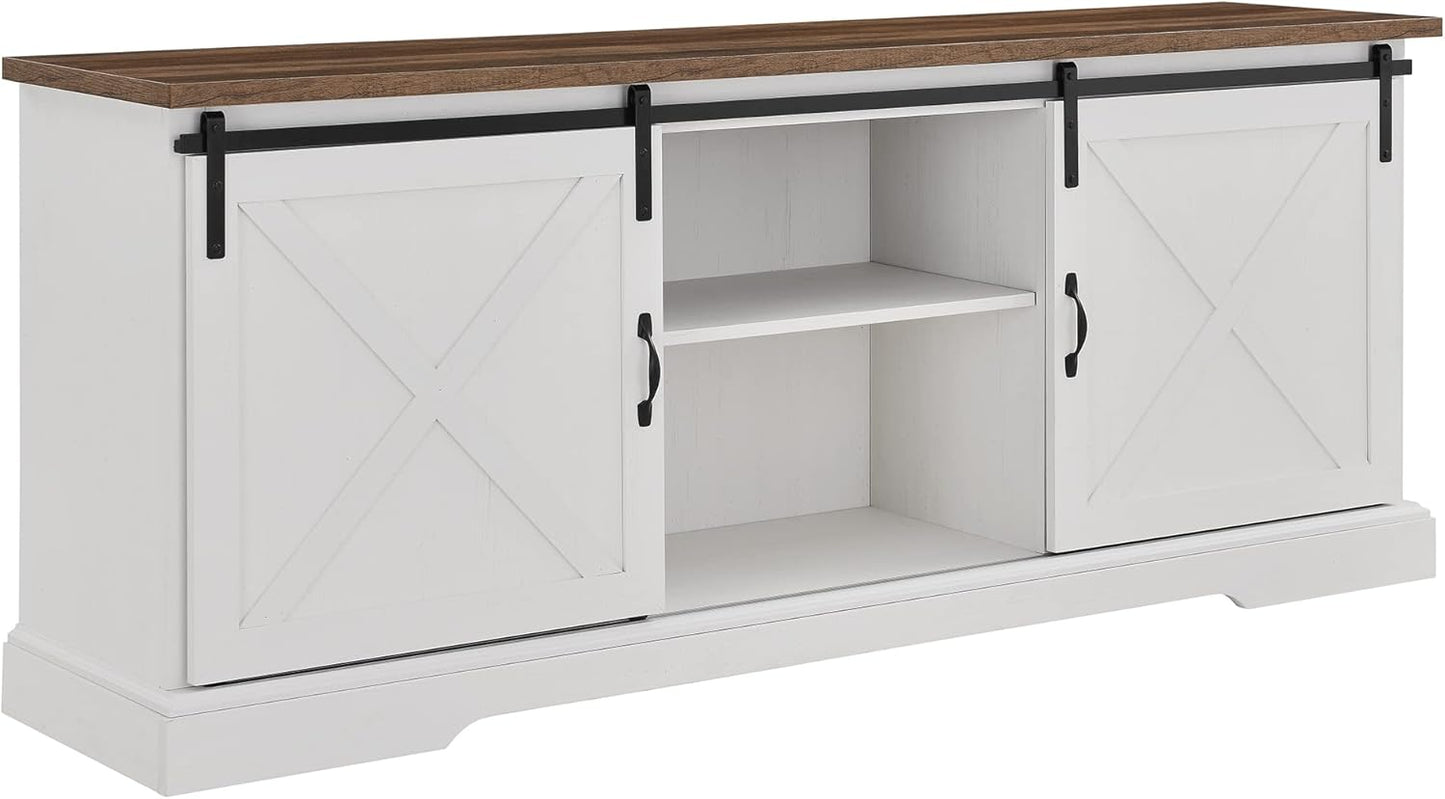 Corbin Modern Farmhouse Sliding X Barn Door TV Stand for Tvs up to 80 Inches, 70 Inch, Reclaimed Barnwood and Brushed White