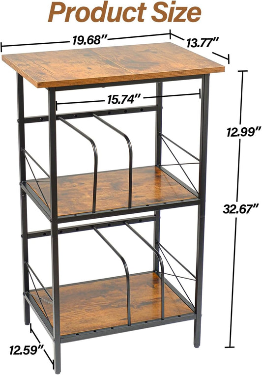 Record Player Stand with 4 Adjustable Dividers, Vinyl Record Storage Holds 200 Lps, 3 Layer End Table, Multi-Functional Record Player Table for Home, Rustic Brown
