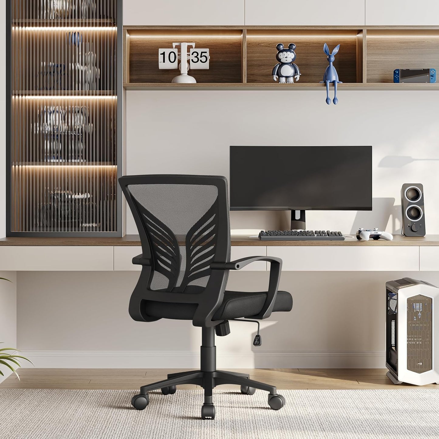 Mesh Office Chair Desk Computer Chair Ergonomic Mid Back with Lumbar Support Adjustable Height for Home Office, Black