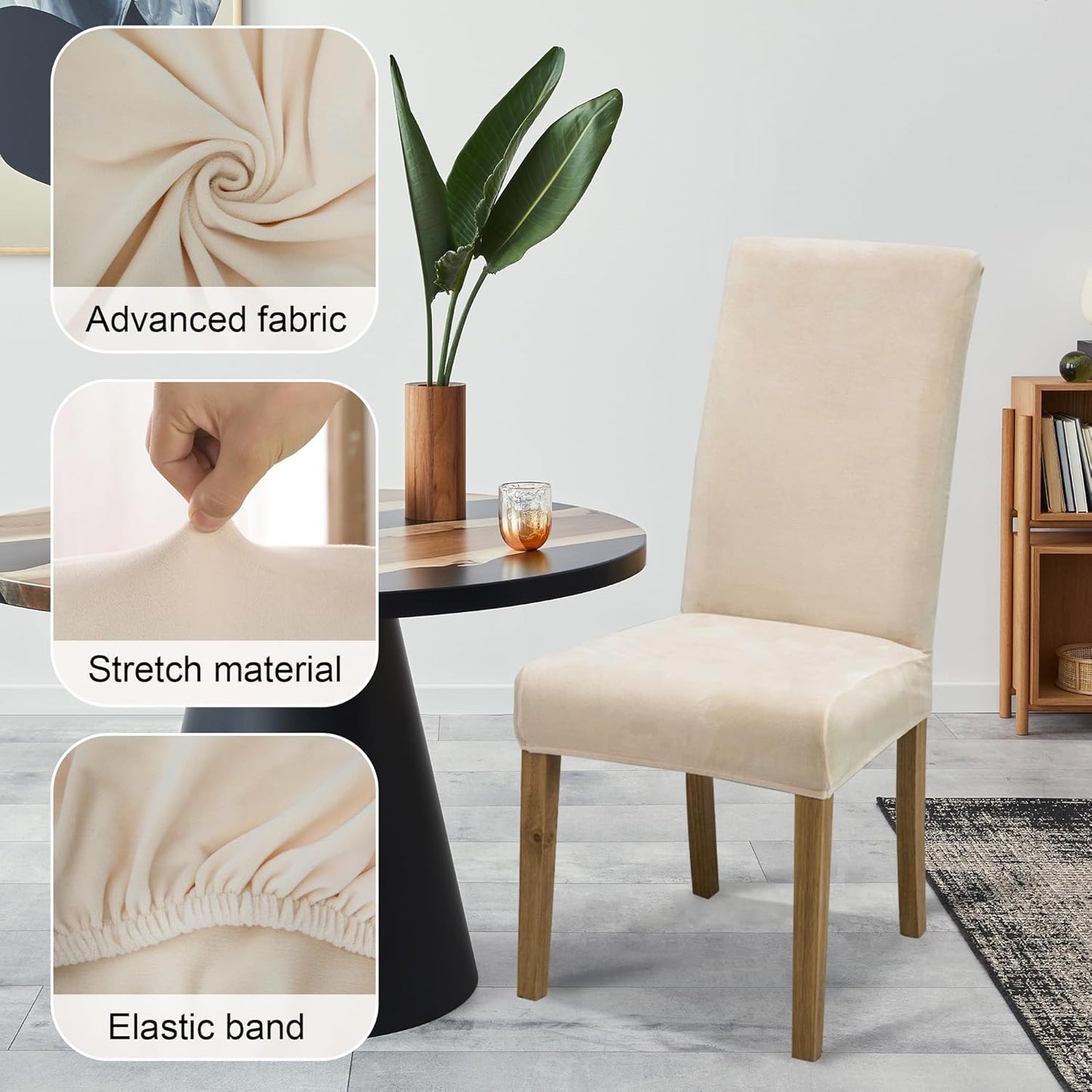 Velvet Dining Chair Covers,Dining Room Chair Covers Set of 4,Stretch Kitchen Chair Cover,Soft Washable Dining Chair Cover,Parsons Chair Slipcovers Protective,For Home,Restaurant,Banquet (Cream)
