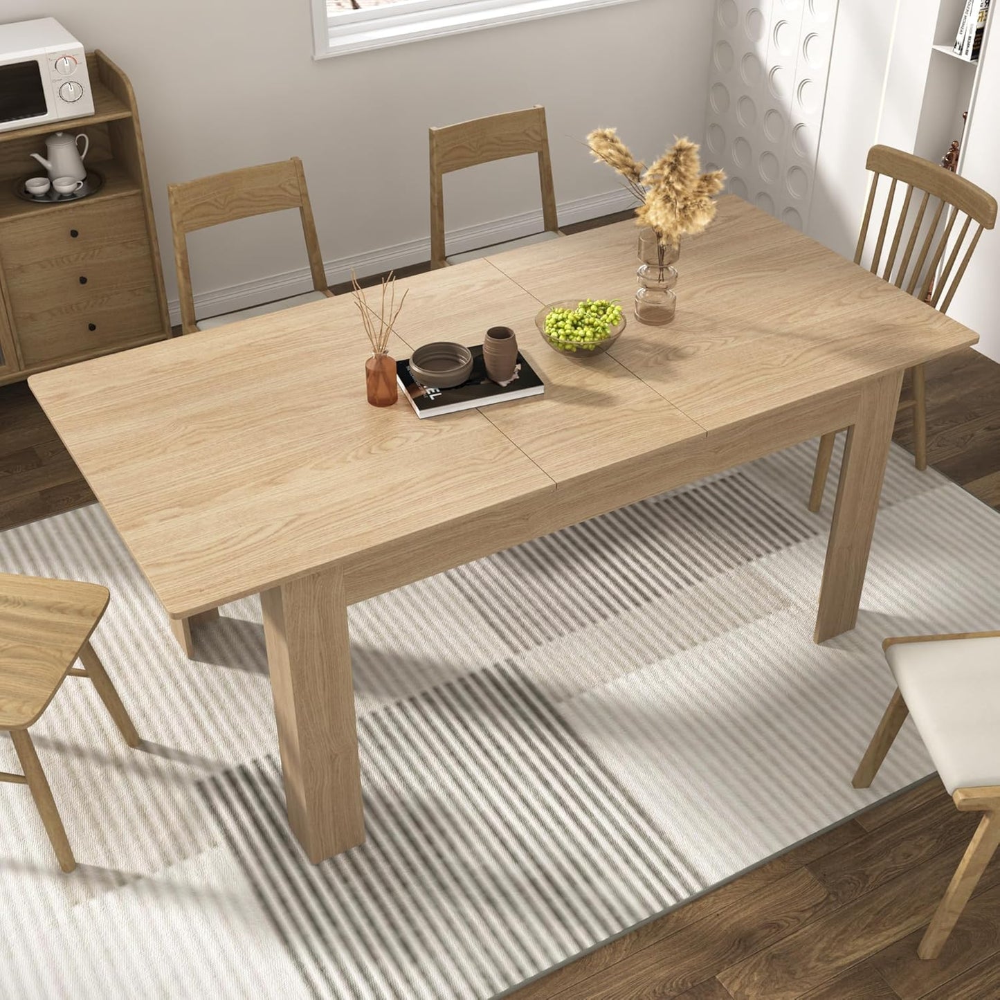 59"-86" Extendable Dining Table for 6-10 Person, Wooden Dining Room Table, Modern Extendable Table for Gatherings, Meeting for Small Kitchens, Dining Office Areas(Natural)
