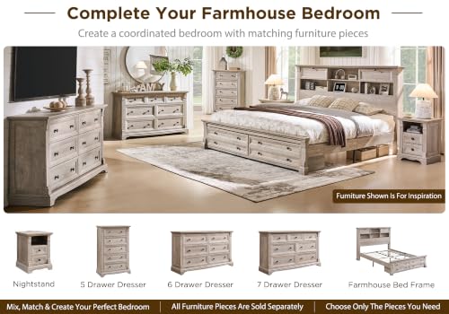 Farmhouse 7 Drawers Dresser for Bedroom, 54" Wide Wood Rustic Chest of Drawers w/Roman Column, Wooden Storage Dressers Organizer for Bedroom, Living Room, Light Rustic Oak