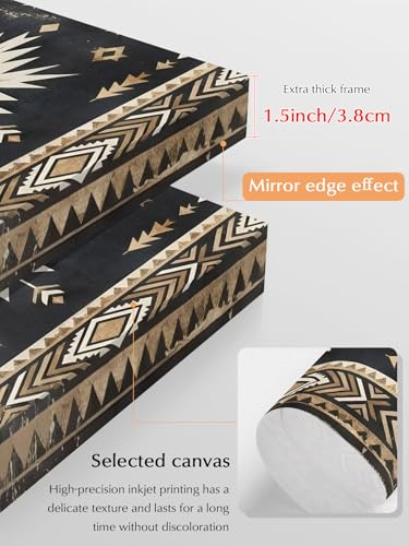 NuYeBiofx Tribal Southwestern Arrow Texture Canvas Wall Art Prints,30"x20" Framed Picture Artwork Retro Black Brown Sunburst Printed Canvas Oil Painting for Living Room Bedroom Office,Ready to Hang