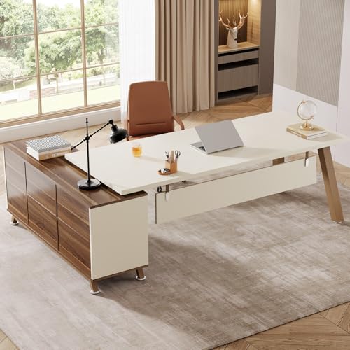 Tribesigns 78.7-Inch Executive Desk, L-Shaped Desk with 55-Inch Cabinet, view 2