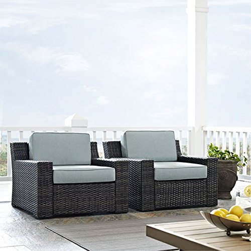 Beaufort Outdoor Conversation Set | Spacious & Comfortable | Dark Brown Wicker | Mist Cushions | All-Weather Faux Wood | Furniture