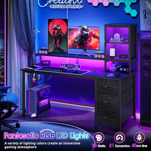 47" Gaming Desk with Hutch and Cabinet to Display,Black, view 7