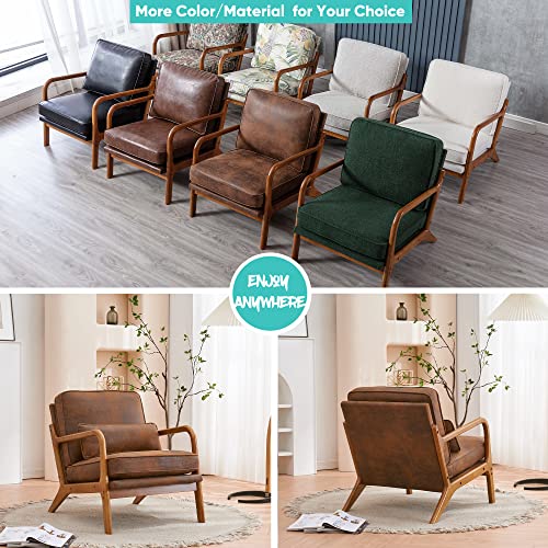 Lounge Accent Chair, Mid Century Modern Chair, Arm Chair, Wood Frame Armchair for Living Room, Bedroom (Coffee Brown, Bronzing Cloth)