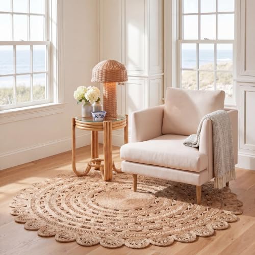 SAFAVIEH Natural Fiber Collection Area Rug - 7' Round, Natural, Handmade Boho Charm Braided Jute, Ideal for High Traffic Areas in Living Room, Bedroom (NF805B)