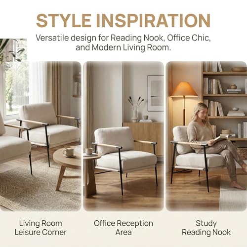 Mid-Century Modern Accent Chairs Set of 2 - Soft Linen Upholstered Lounge Reading Chair for Bedroom - Comfy Lightweight Livinig Room Chairs - Beige