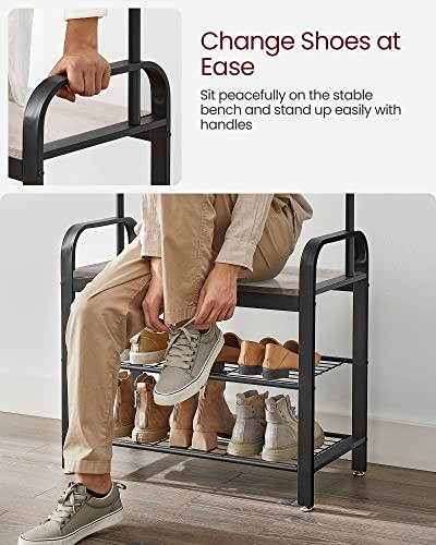 VASAGLE Coat Rack, Hall Tree with Shoe Bench, 4-in-1, 9 Removable Hooks, view 9