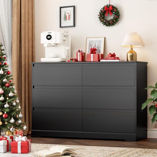 Black Dresser for Bedroom, Modern 6 Drawer Double Dresser, view 7