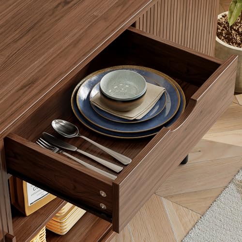 63" Sideboard Buffet Cabinet with Storage Drawer & Shelves,Walnut, view 7