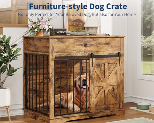 Dog Crate Furniture, 37.8" Large Dog Kennel Indoor, Wooden Kennel Table, view 8