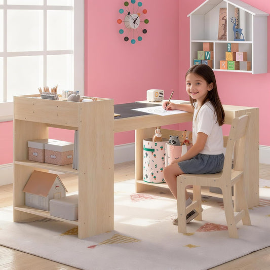 Kids Art Table and 1 Chairs Set, Kids Craft Table with Storage,Wooden Set for Toddlers, Activity Desk for Children Painting, Reading, Learning