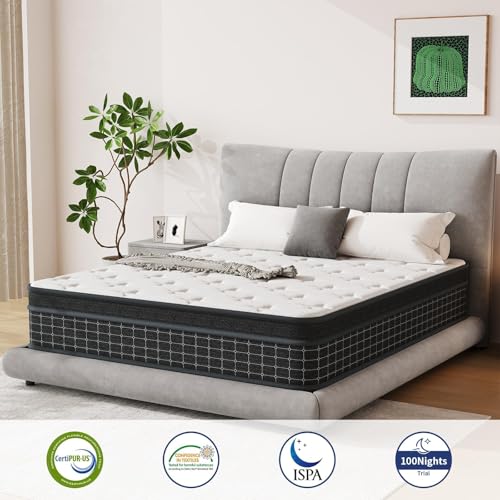 Queen Mattress, 12 Inch Queen Size Mattresses in a Box, Individually Wrapped Pocket Coils for Isolate Motion,Pressure Relief, CertiPUR-US Certified, Support Comfort & Medium Firm