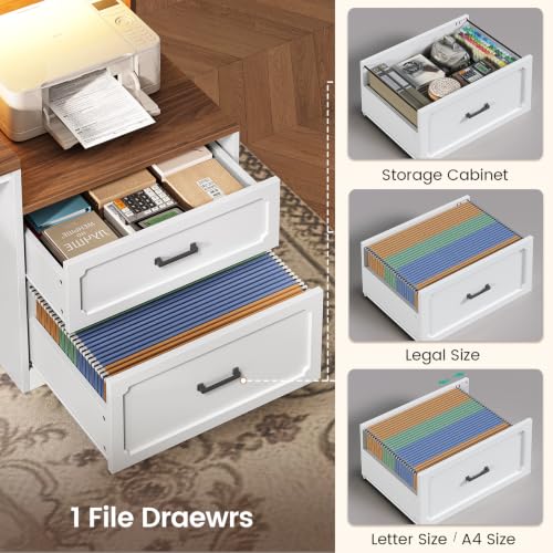 Farmhouse L Shaped Standing Electric Desk with Storage, White, view 7