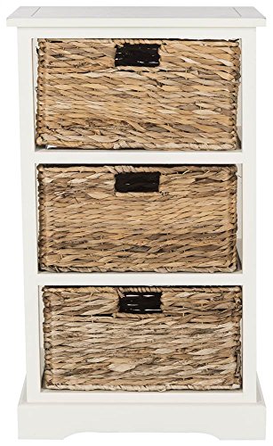 SAFAVIEH Furniture - Halle 3-Basket Side Table - Vintage White - Solid Wood - Coastal Basket Storage Design - Ideal for Living Room, Entryway, 17.5" W x 13.5" D x 29.5" H - Fully Assembled (AMH5738B)