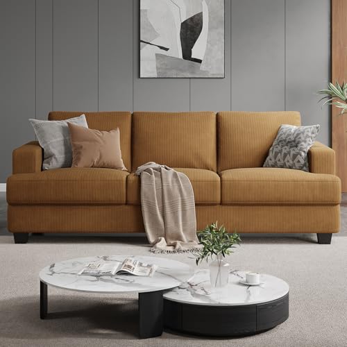 89 Inch Sofa with Extra Deep Seats Oversize, 3 Seater Sofa for Living Room, Modern Couch and Sofa, Comfy Armrests and Seats and Backrests, Easy Installation, Corduroy Fabric Ginger Yellow