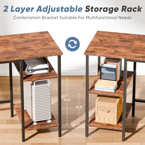 62” L Shaped Desk with Drawers and Power Outlet, Rustic Brown, view 7