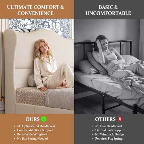 koorlian Queen Size Bed Frame with 51'' Tall Headboard and 4 Storage Drawer, view 9
