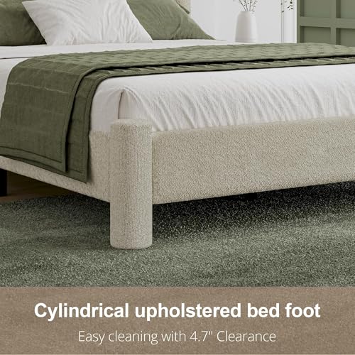 Queen Boucle Bed Frame with Headboard & Footboard, Cream, view 7