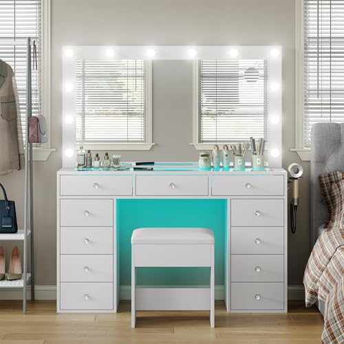 Makeup Vanity Desk with RGB Lights, 47.2'' Mirror, 11 Drawers, view 2
