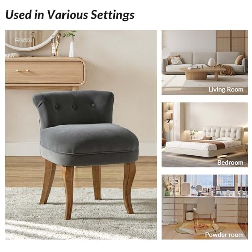 Velvet Vanity Stool with Low Back, Grey