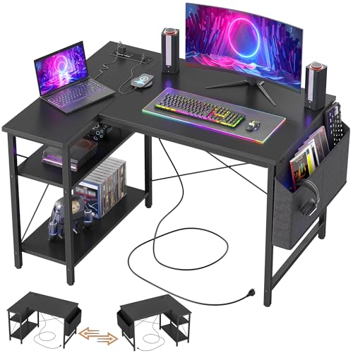 Gaming Desk with Power Outlets, 40 inch L Shaped Computer Desk, view 2