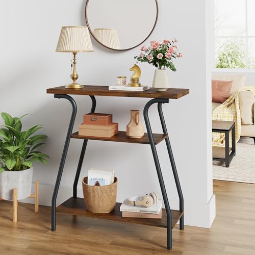 Console Table for Entryway, 3 Tier Narrow Entryway Table Open Shelves, Industrial Farmhouse Sofa Table for Hallway, Kitchen, Living Room and Bedroom, Furniture Decorative,Rustic Brown