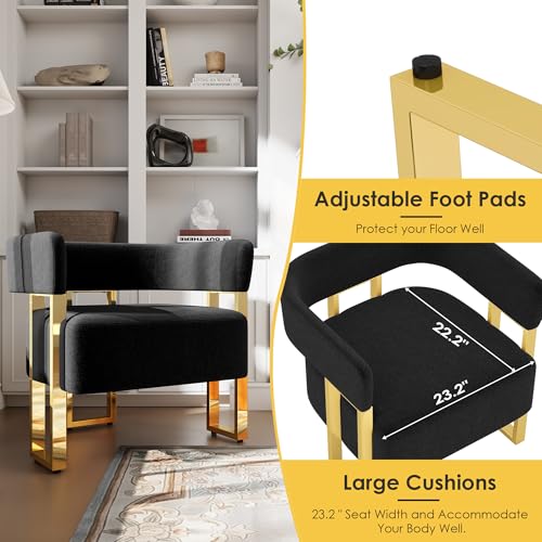 Black and Gold Accent Chairs Set of 2, Boucle Barrel Chairs for Living Room | Boucle Upholstery, Curved Bucket Design, Bedroom Chair, Gold-Tone Base, Armchairs for Office, Small Space Seating