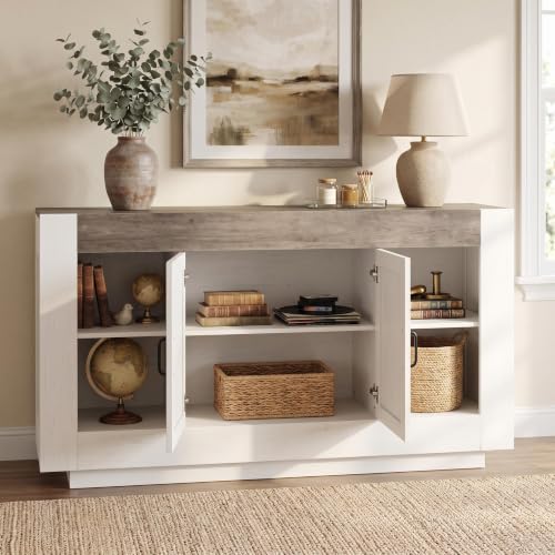 Farmhouse TV Stand for TV up to 65", Thick Block Media Console, view 4