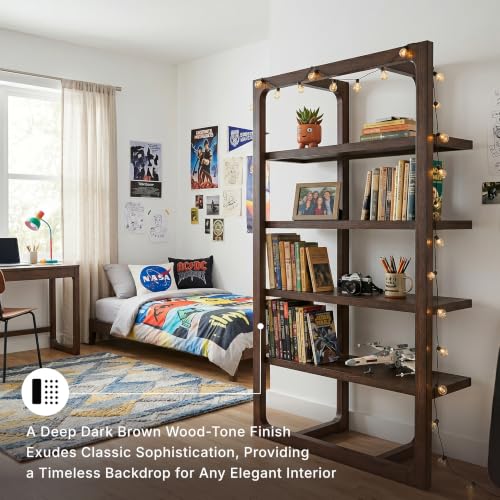 Signature Design by Ashley Breckington 76" Bookcase, 48-Inch Open Etagere Bookshelf, Hardwood Solids, Oak Veneer, and MDF Substrates, Display Shelving for Living Room and Home Office, Dark Brown