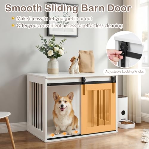 Farmhouse Wooden Dog Crate Furniture with Sliding Barn Door, view 8